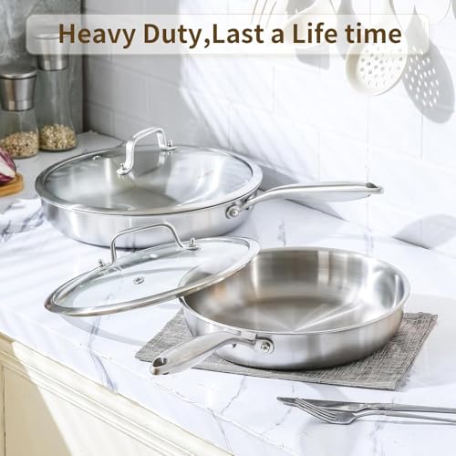 Tri ply Stainless Steel Pan 12 inch & 14 inch Frying Pan with Lid