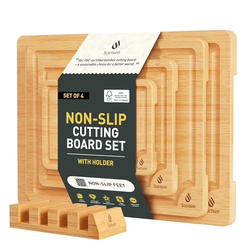 Bamboo Cutting Board Set Non Slip Feet with Holder Over Sink Adult Women Her Sister Aunt Wife Hustband Lady Bestie Soul Happy Christmas Xmas Birthday Gifts Cool Unique Aesthetic 30 40 60 70 Year Old (4 Count)