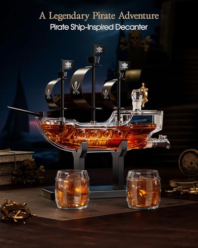 Pirate Ship Whiskey Decanter Gift Set with 2 Glasses