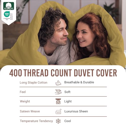 100% Cotton Full Duvet Cover Set 400 Thread Count Mustard Gold