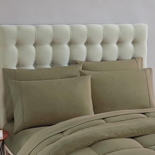 7 Piece Comforter Set Bag Solid Color All Season Soft Down Alternative Blanket & Luxurious Microfiber Bed Sheets