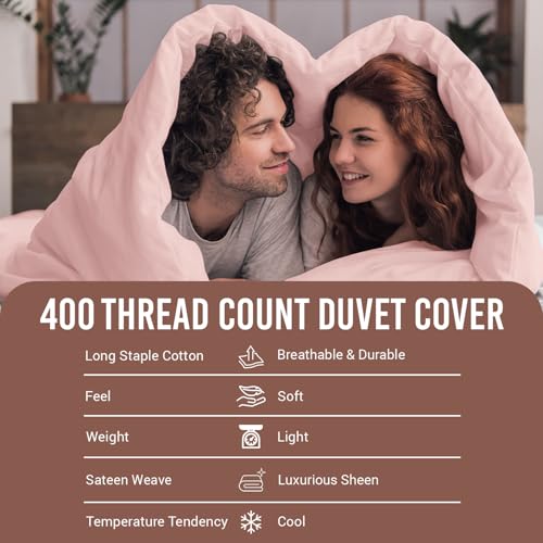 100% Cotton King Duvet Cover Set 400 Thread Count Light Pink