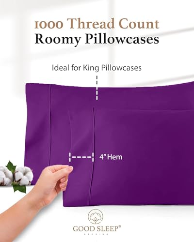 1000 TC Purple King Pillowcases Set of 2 100% Egyptian Cotton Pillow Cases with Long Staple Cotton & Sateen Weave (2 Count)