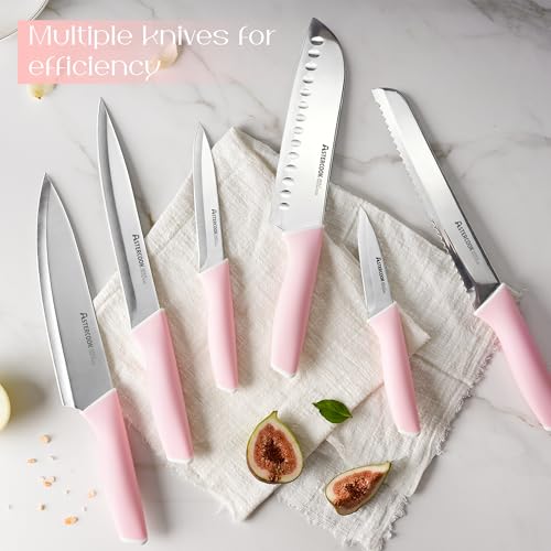 Knife Set Kitchen Knives Set with Block and Sharpener 15 Pcs German Stainless Steel Knives Sharp Blade Dishwasher Safe Deba Knives with Ergonomic Handle (15 Count)