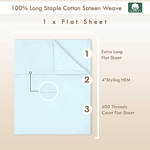 Pure 100% Cotton Flat Sheets Only Twin XL Baby Blue