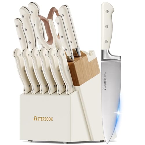 Knife Set Astercook Kitchen Knife Set with Block 14 (14 Count)