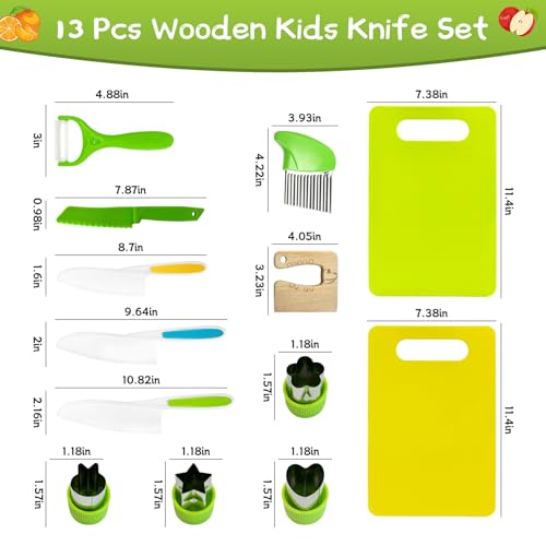 13 Pcs Kids Knife Set for Real Cooking Safe Kitchen Tools for Ages 4+