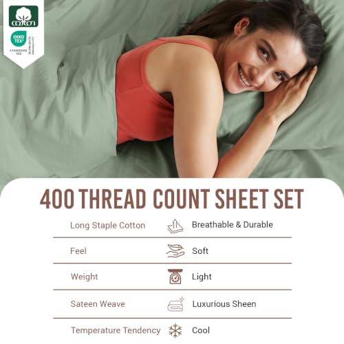100% Cotton Sheets Set Twin 400 Thread Count Sea Foam