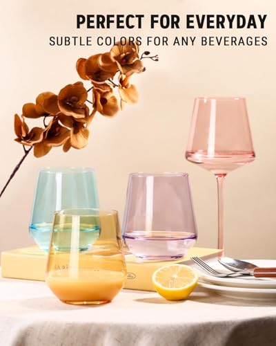 Colored Stemless Wine Glasses Set of 6 (6 Count)