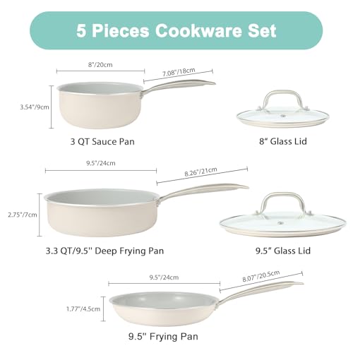5 Piece Ceramic Nonstick Pots and Pans