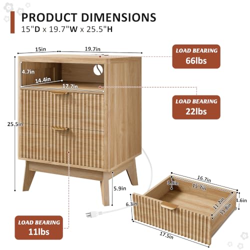 Fluted Nightstand with Charging Station