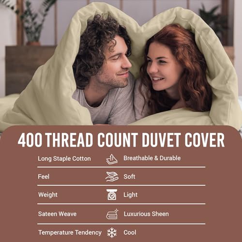 100% Cotton Queen Duvet Cover Set 400 Thread Count Beige