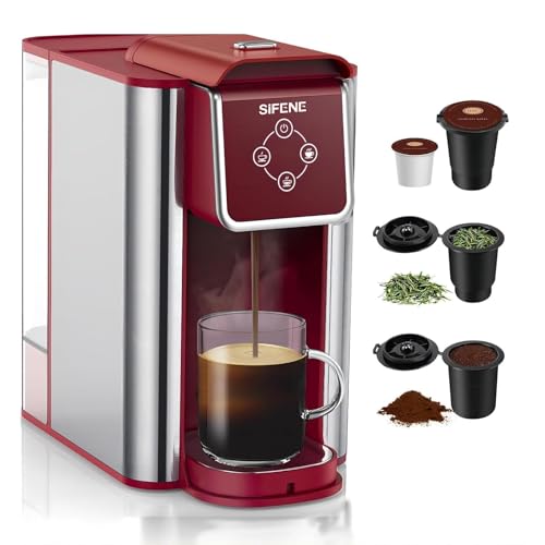 3-in-1 Single Serve Coffee Maker, Quick Brew for Coffee Pods, Ground Coffee, & Loose Tea, 6-12oz Cup Sizes, 50oz Removable Water Tank, 1150W, Compact & Efficient, Red