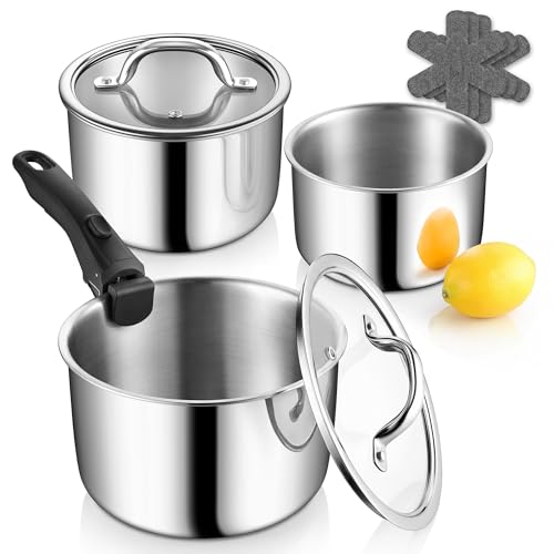 Tri Ply 9Pcs Cooking Pots and Sauce Pans Set with Removable Handle (3 Count)