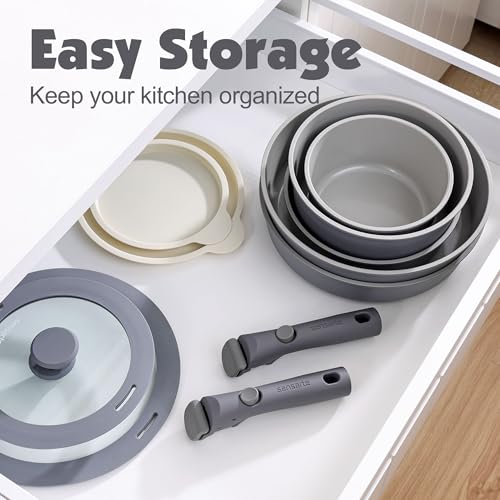 24 Piece Ceramic Detachable Handle Pots and Pans Set Gray