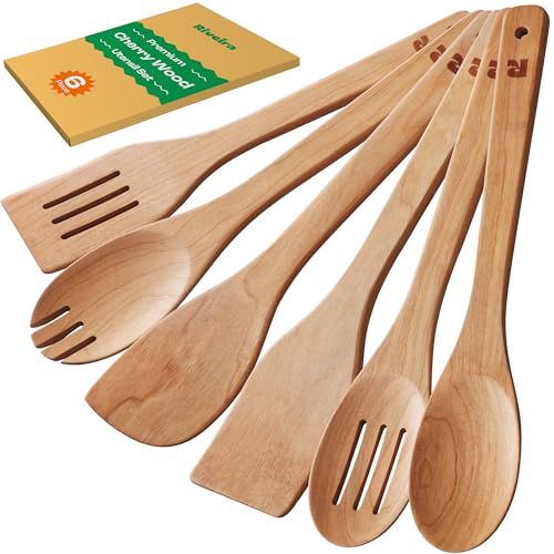 Cherry Wooden Spoons for Cooking Set of 6 (6 Count)