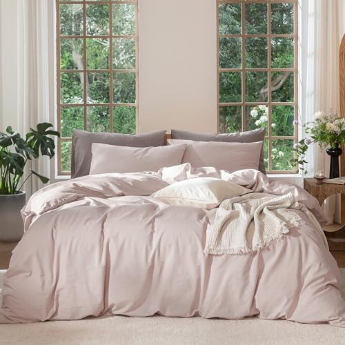 Duvet Cover Set 100% Washed Cotton Linen Like Twin (48 Ounce)