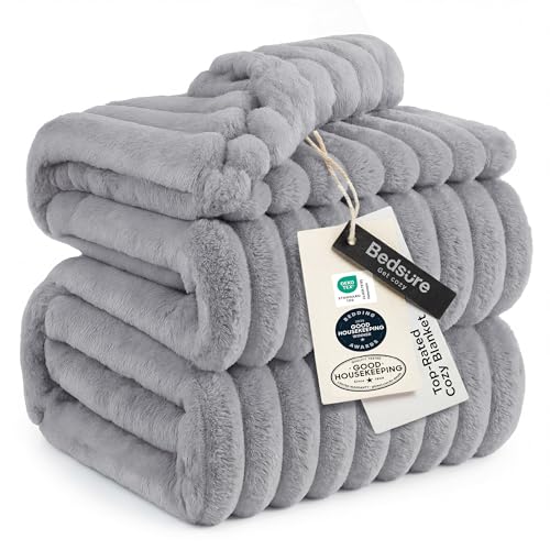 Full Size Fleece Blankets for Bed Light Grey 84"x90"