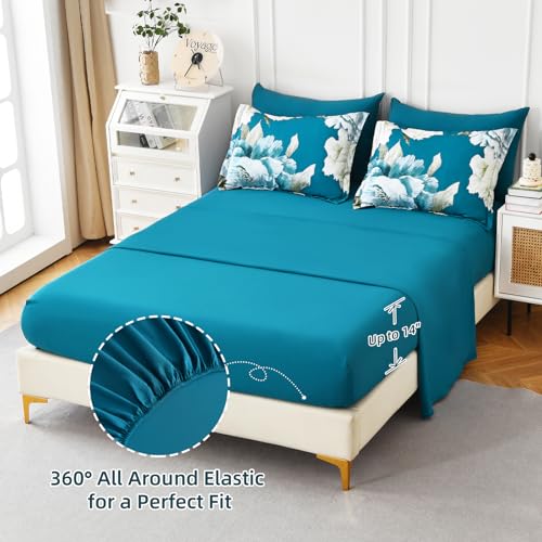 Teal Comforter Set Queen 7 Piece Floral Bed in a Bag