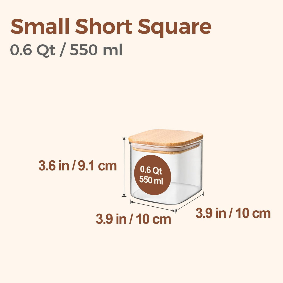 Square Glass Containers With Lids 0.6 Qt (6 Count)