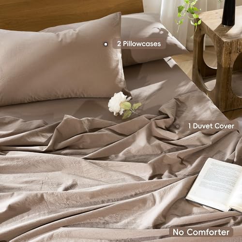 Duvet Cover Set 100% Washed Cotton Linen Like Full (16 Ounce)