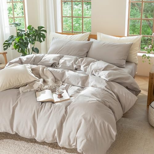 Duvet Cover Set 100% Washed Cotton Linen Like Queen