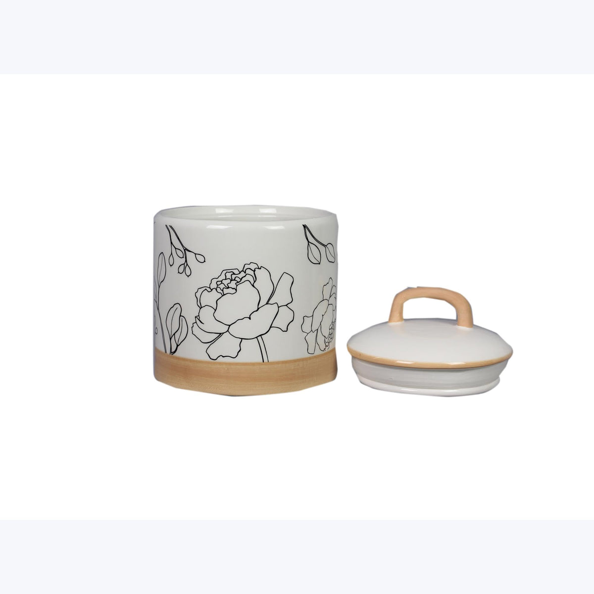 Ceramic Kitchen Canister Set of 3 with Floral Line Art (3 Count)