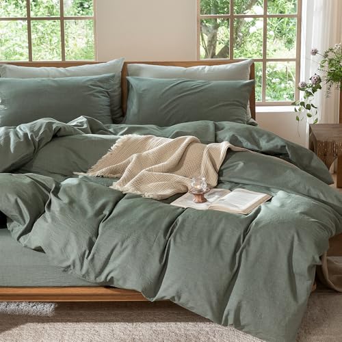 Duvet Cover Set 100% Washed Cotton Linen Like Twin (3 Piece Set)