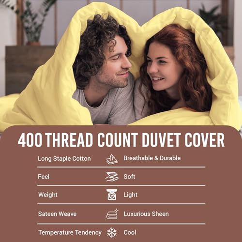 100% Cotton Queen Duvet Cover Set 400 Thread Count Mellow Yellow