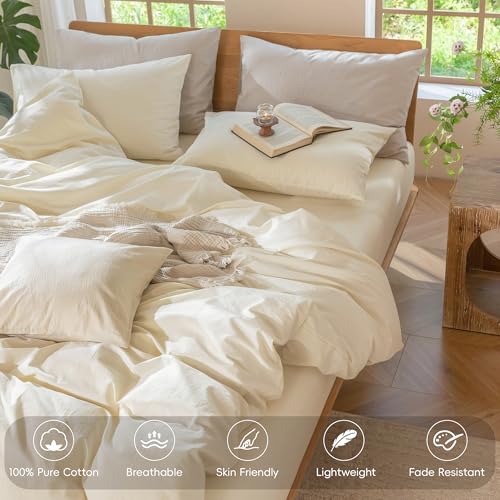 Duvet Cover Set 100% Washed Cotton Linen Like Super King Plus