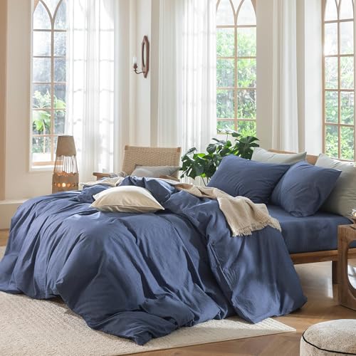 Duvet Cover Set 100% Washed Cotton Linen Like Oversized King (64 Ounce)