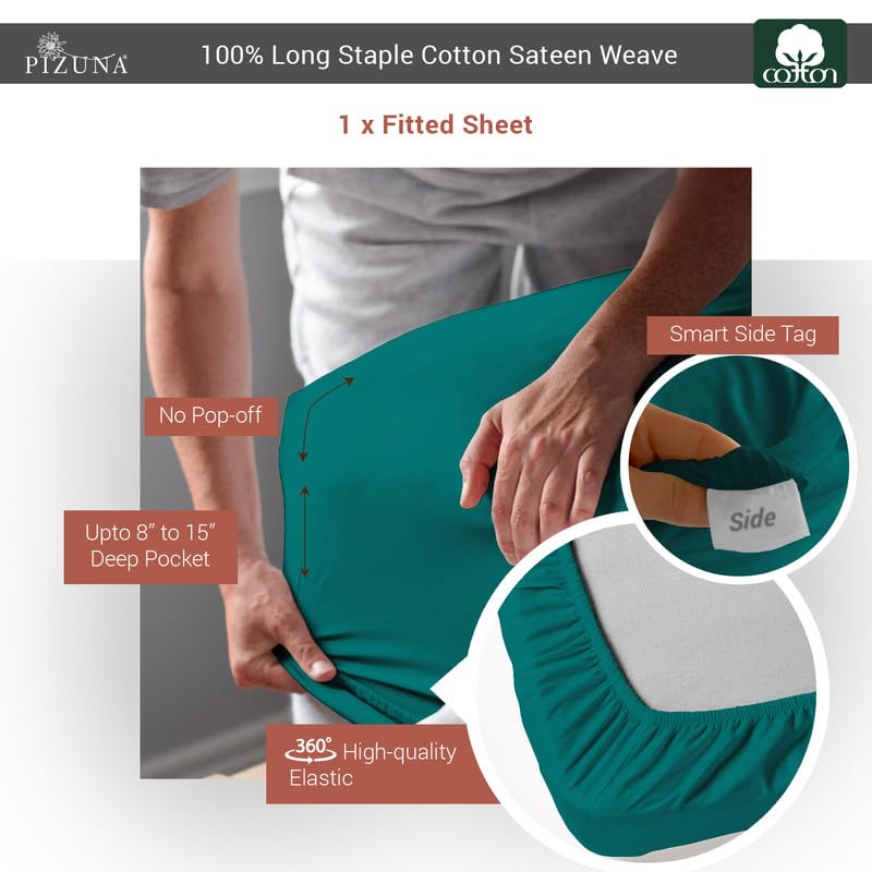 Twin XL Cotton Fitted Sheet 400 Thread Count Teal Green