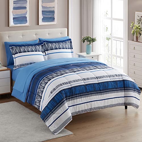 5 Piece Comforter Set Bag Solid Color All Season Soft Down Alternative Blanket & Luxurious Microfiber Bed Sheets