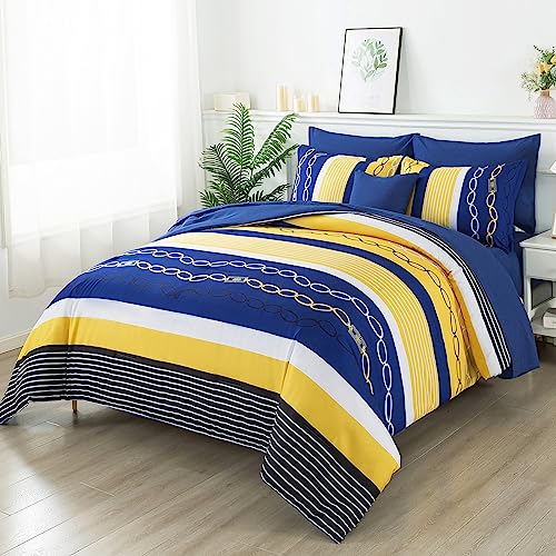 8 Pieces Bed in a Bag Stripe Comforter Set Queen Size