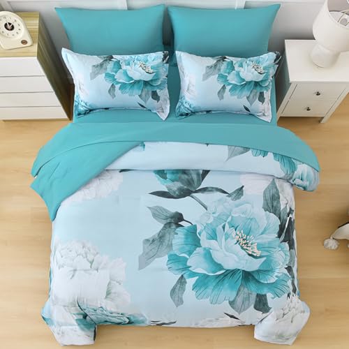 Floral Comforter Set Queen Size 7 Piece Bed in a Bag