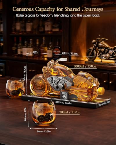 Motorcycle Whiskey Decanter Gift Set with 2 Glasses