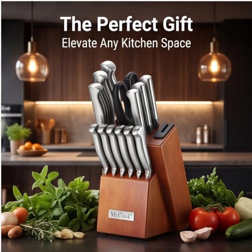Kitchen Knife Set 15PC Knife Block Set w Built (15 Count)