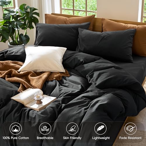 Duvet Cover Set 100% Washed Cotton Linen Like Oversized Queen (3 Piece Set)
