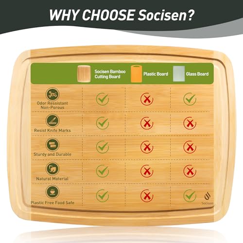 Bamboo Cutting Board Set Non Slip Feet with Holder Over Sink Men Birthday Christmas Valentines Father Day Gifts Ideal from Wife Romantic Anniversary Best Cool Gadget Awesome Who Have Everything (4 Count)