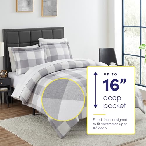 7 Piece Comforter Set Bag Solid Color All Season Soft Down Alternative Blanket & Luxurious Microfiber Bed Sheets (7 Count)
