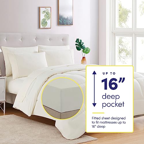 7 Piece Comforter Set Bag Solid Color All Season Soft Down Alternative Blanket & Luxurious Microfiber Bed Sheets