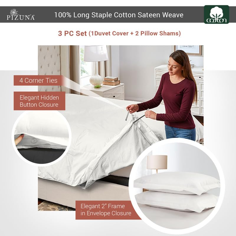 100% Cotton King Duvet Cover Set 400 Thread Count Off White
