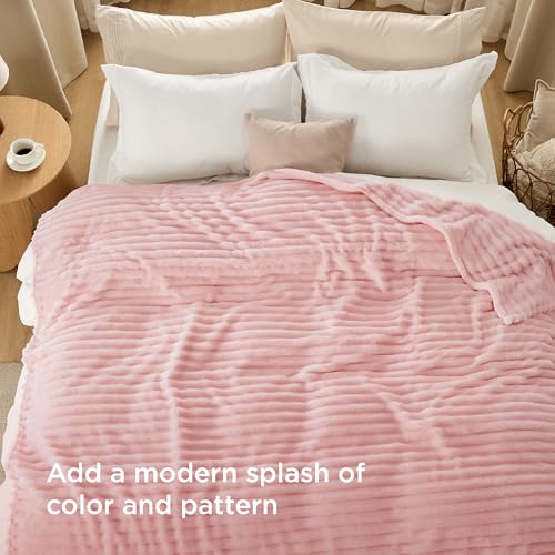 Full Size Fleece Blankets for Bed Coral Pink 84"x90"