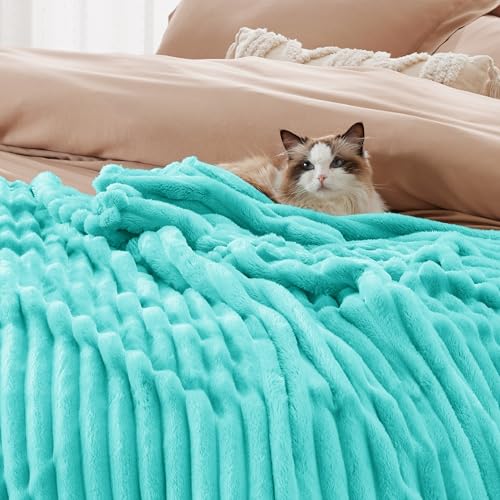 Soft Full Size Fleece Blankets for Bed Blue Fog 84"x90"
