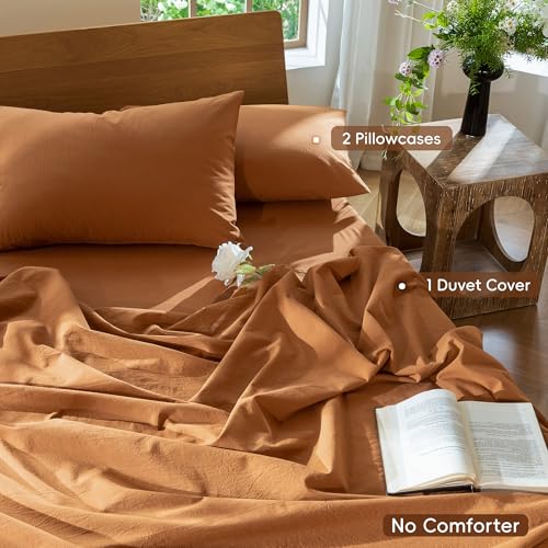 Duvet Cover Set 100% Washed Cotton Linen Like Oversized King (64 Ounce)