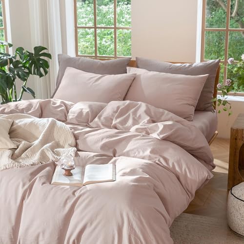Duvet Cover Set 100% Washed Cotton Linen Like Twin (48 Ounce)
