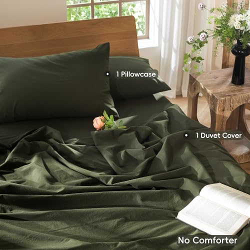 Duvet Cover Set 100% Washed Cotton Linen Like Twin (48 Ounce)