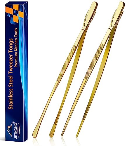2 Pcs 12 Inch Cooking Tweezers Stainless Steel Food Tweezers Kitchen Tweezer Tongs