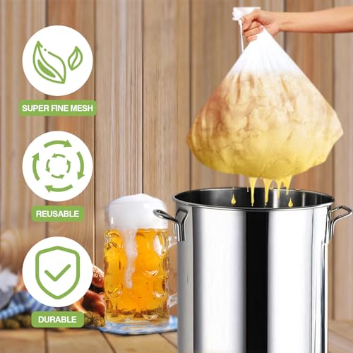 15 Pack Brew Bags Reusable Extra Large 26 x 22'' Fine Mesh Strainer Cold Brew Filters Drawstring Cheese Cloth Straining Bags Wine Making Supplies for Fruit Cider Beer