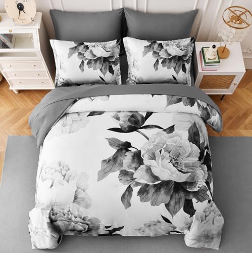 Grey Queen Comforter Set 7 Piece Bed in a Bag